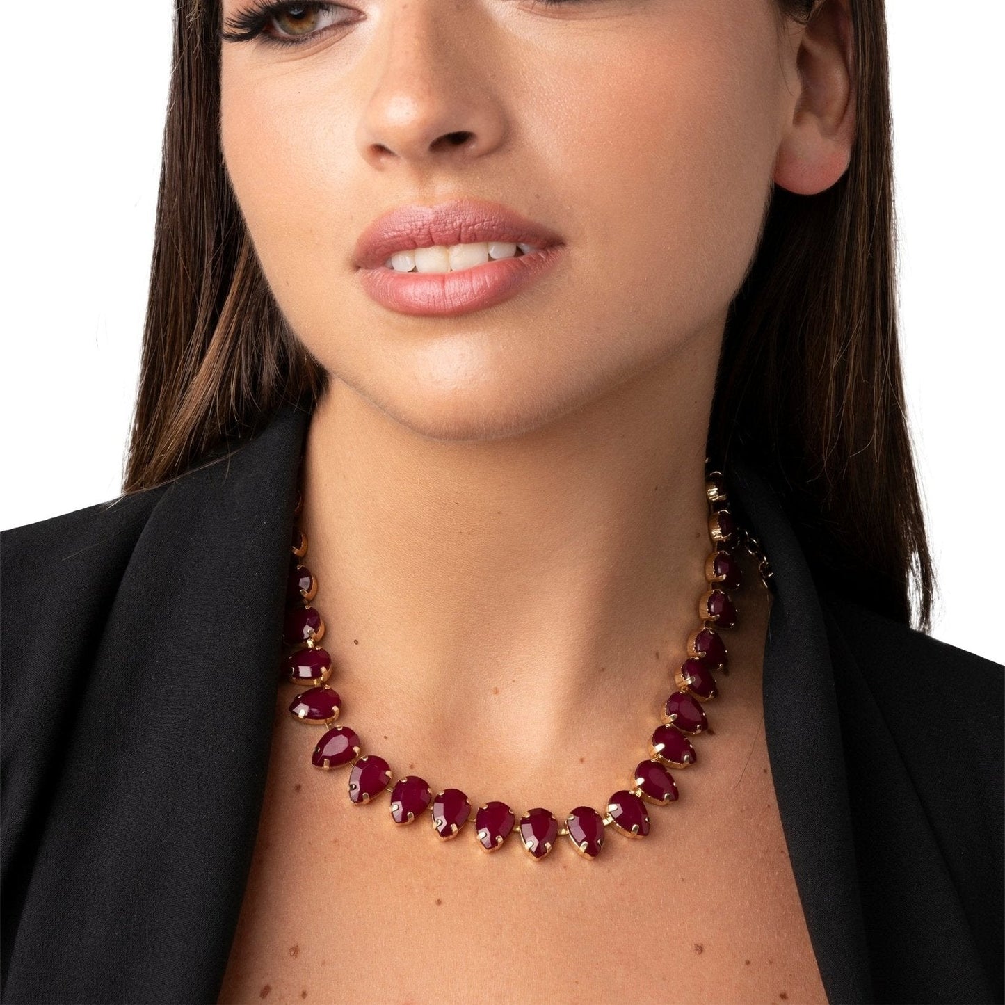 Collana girocollo in metallo con pietre a goccia in resina bordeaux - Mya Accessories