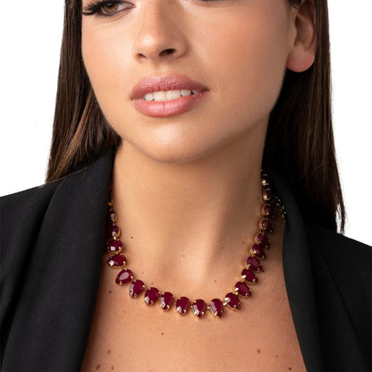 Collana girocollo in metallo con pietre a goccia in resina bordeaux - Mya Accessories