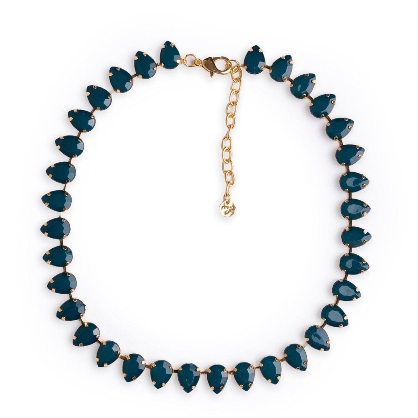 Collana girocollo in metallo con pietre a goccia in resina verde petrolio - Mya Accessories