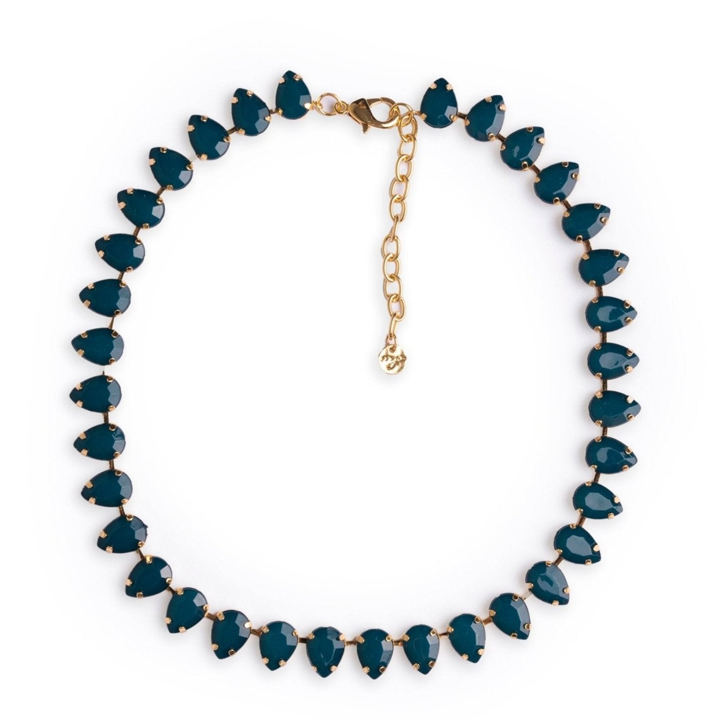 Collana girocollo in metallo con pietre a goccia in resina verde petrolio - Mya Accessories