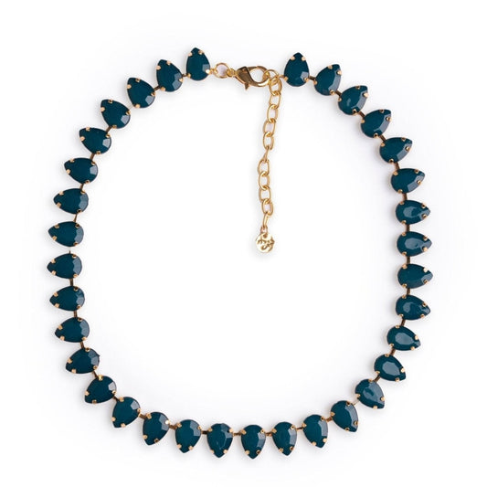Collana girocollo in metallo con pietre a goccia in resina verde petrolio - Mya Accessories