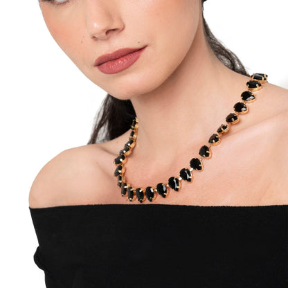 Collana girocollo in metallo con pietre a goccia in resina nere - Mya Accessories