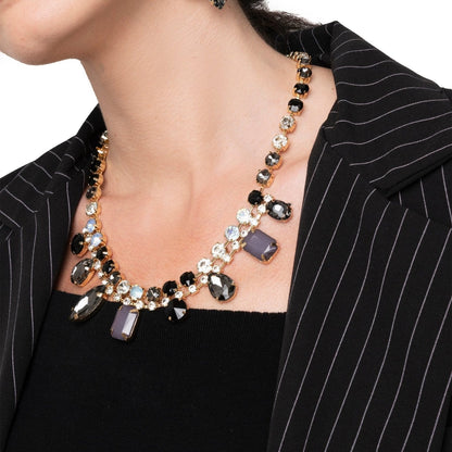 Collana girocollo con pietre in vetro nere e crystal - Mya Accessories