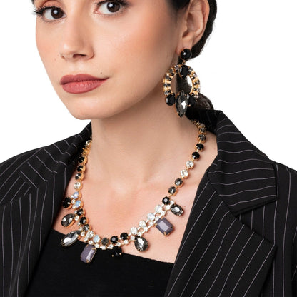 Collana girocollo con pietre in vetro nere e crystal - Mya Accessories
