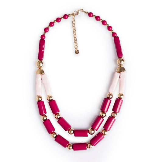 Collana a due fili in resina fucsia e rosa - Mya Accessories
