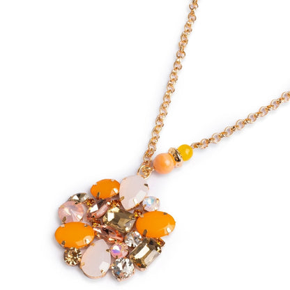 Collana lunga a catena con pendente a fiore in vetro multi arancio - Mya Accessories