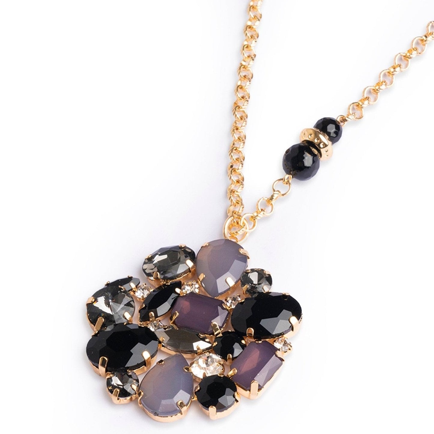 Collana lunga a catena con pendente a fiore in vetro multi nero - Mya Accessories