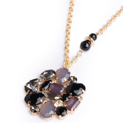 Collana lunga a catena con pendente a fiore in vetro multi nero - Mya Accessories