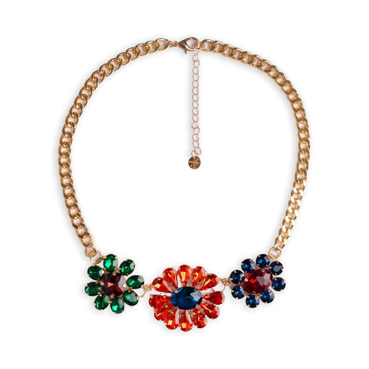 Collana girocollo a catena con tre charms a fiori in vetro multicolore - Mya Accessories