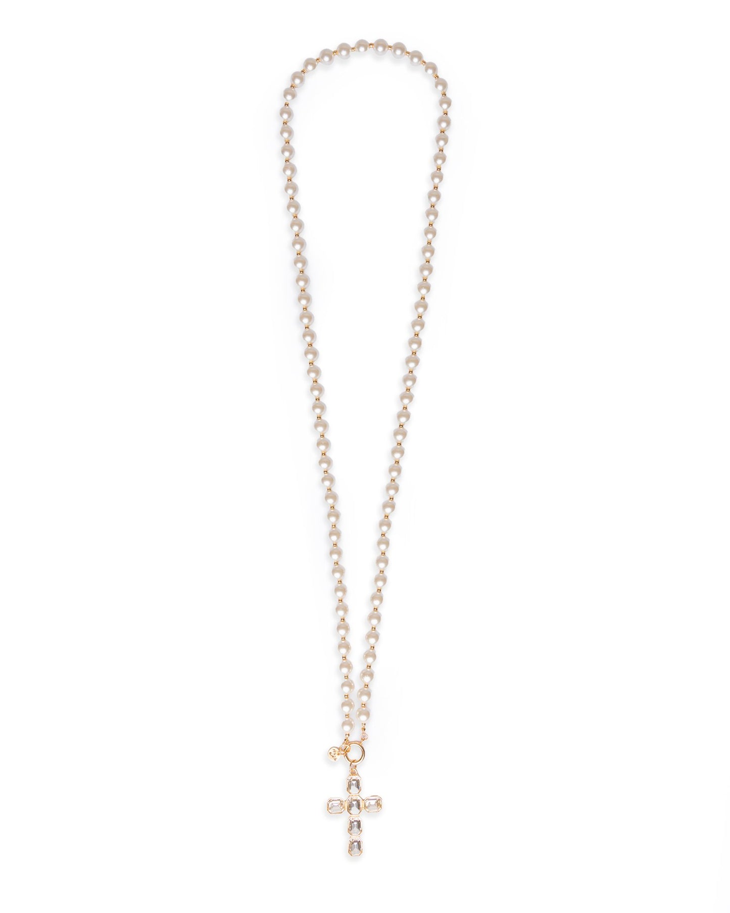 Collana lunga con perle in vetro e pendente a  forma di croce