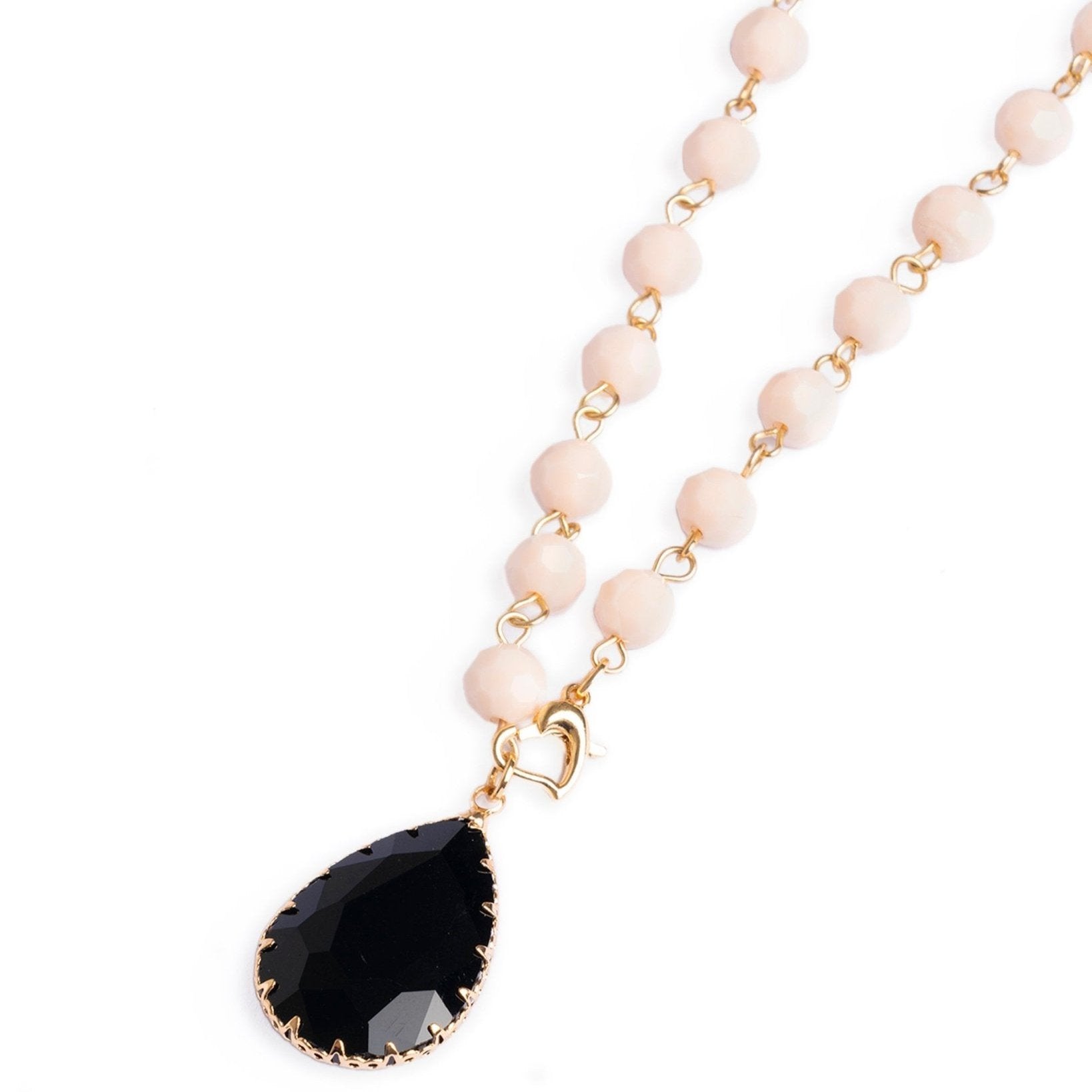 Collana lunga rosario con pietre in vetro rosa antico con pendente a goccia - Mya Accessories