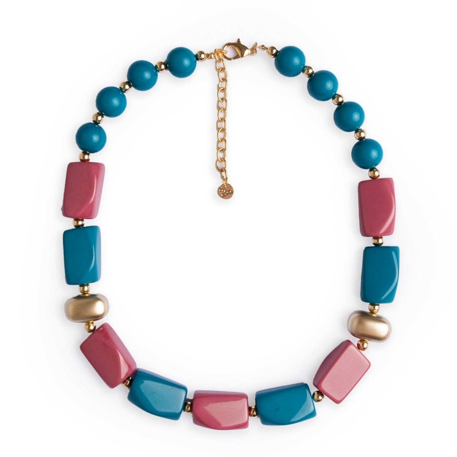 Collana girocollo in resina ed acrilico petrolio e rosa - Mya Accessories