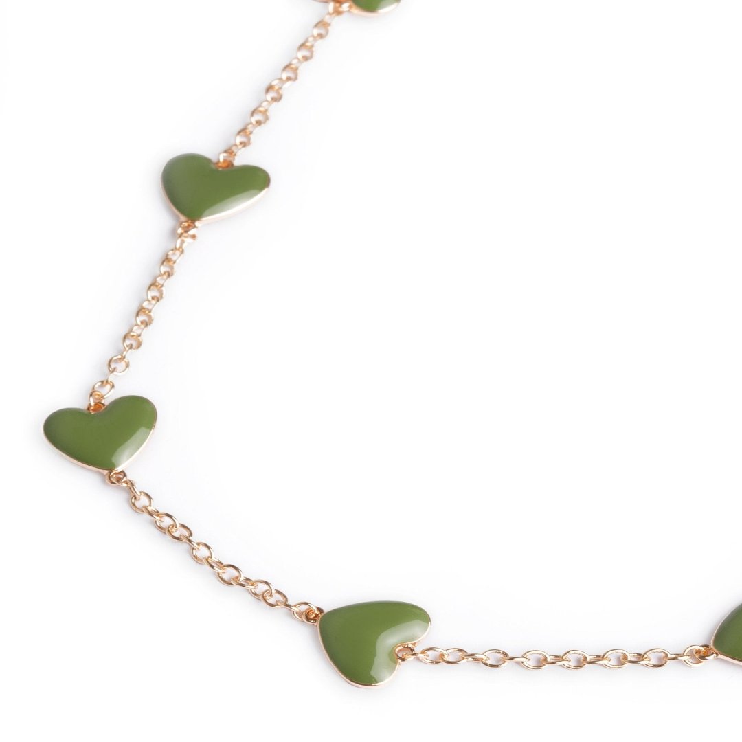 Collana girocollo a catena con cuori smaltati verdi - Mya Accessories