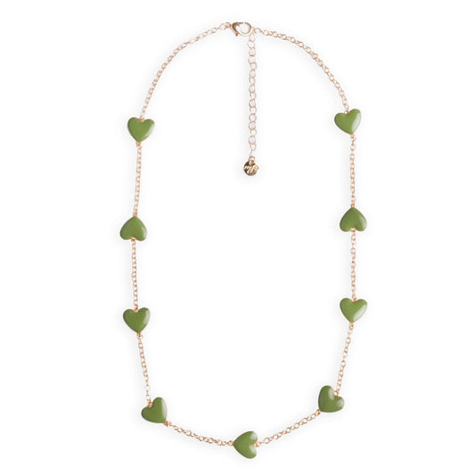 Collana girocollo a catena con cuori smaltati verdi - Mya Accessories