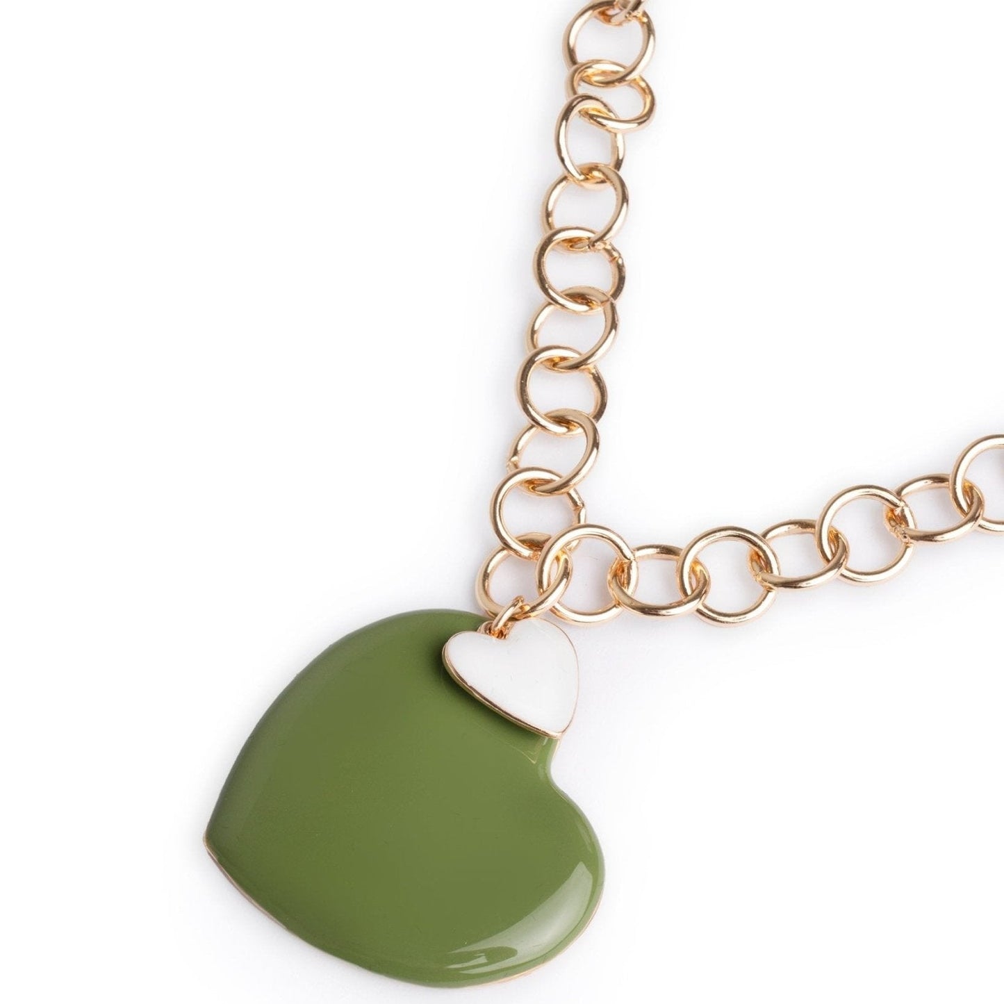 Collana girocollo a catena con pendente doppio cuore smaltato bianco e verde - Mya Accessories