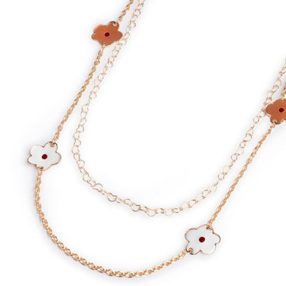 Collana lunga a catena doppio filo con fiori smaltati bianchi e beige - Mya Accessories