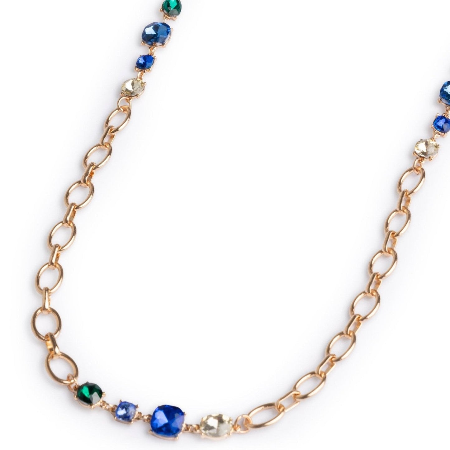 Collana lunga a catena con pietre in vetro tono blu - Mya Accessories
