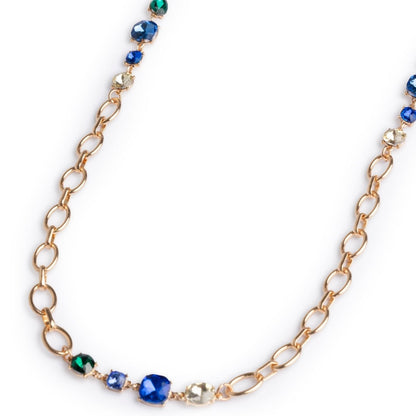 Collana lunga a catena con pietre in vetro tono blu - Mya Accessories