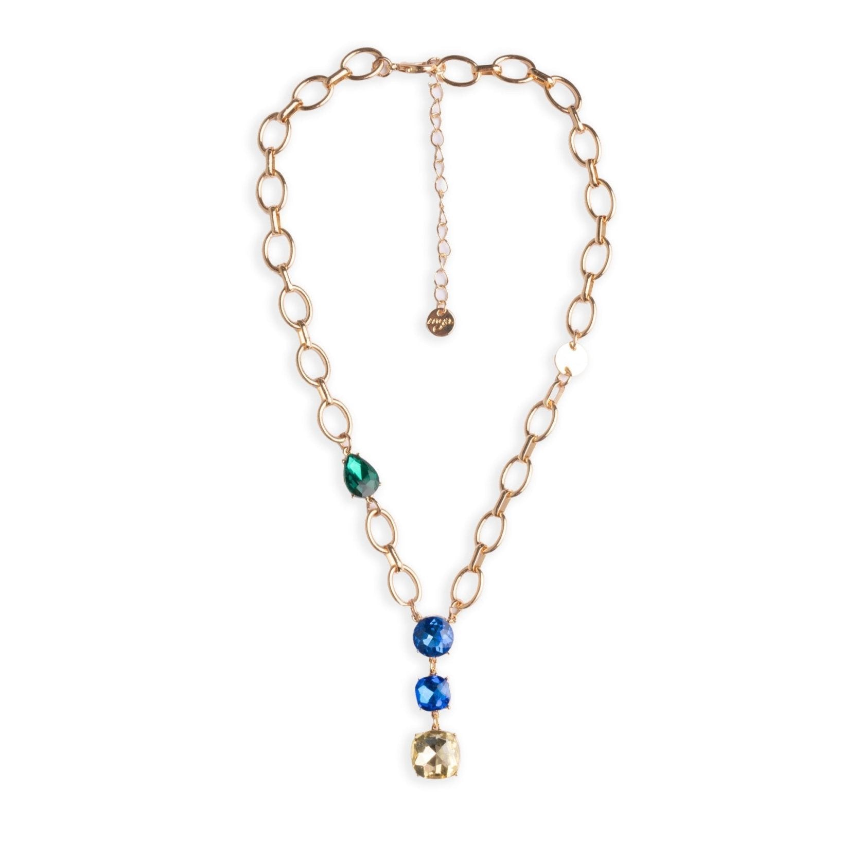 Collana girocollo a catena con pietre pendenti in vetro tono blu - Mya Accessories