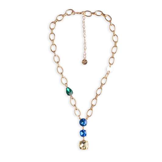 Collana girocollo a catena con pietre pendenti in vetro tono blu - Mya Accessories