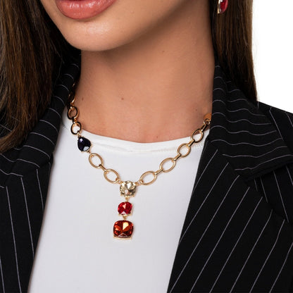 Collana girocollo a catena con pietre pendenti in vetro tono topazio - Mya Accessories