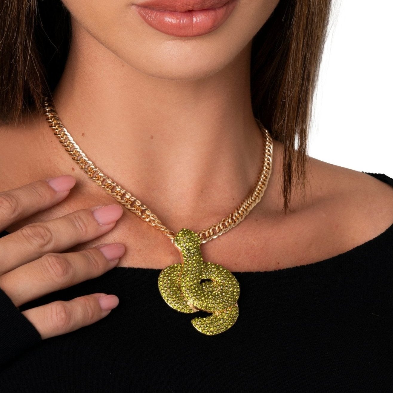Collana girocollo a catena con pendente a forma di serpente con strass verdi - Mya Accessories