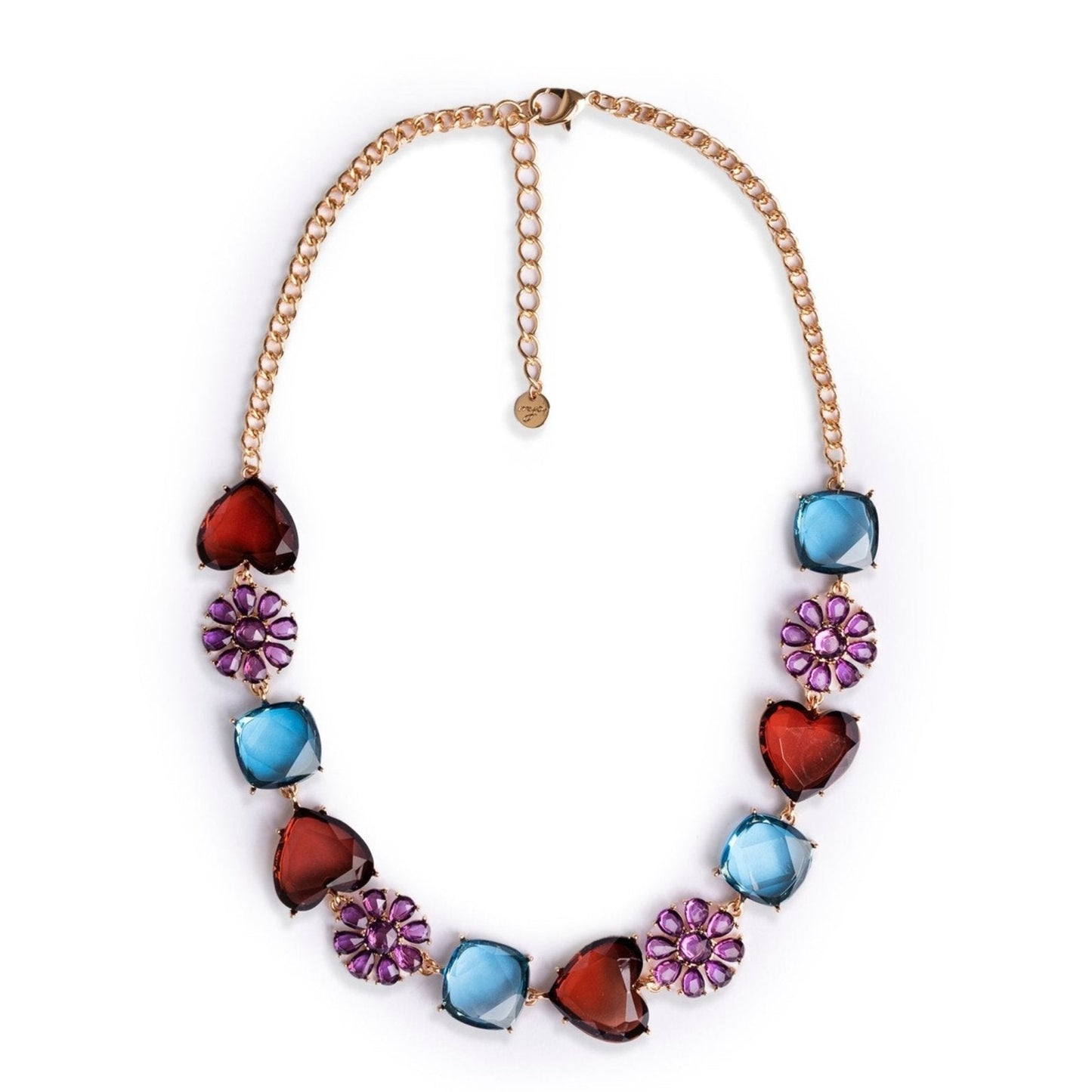 Collana girocollo con parti in acrilico trasparente blu, lilla e marrone - Mya Accessories