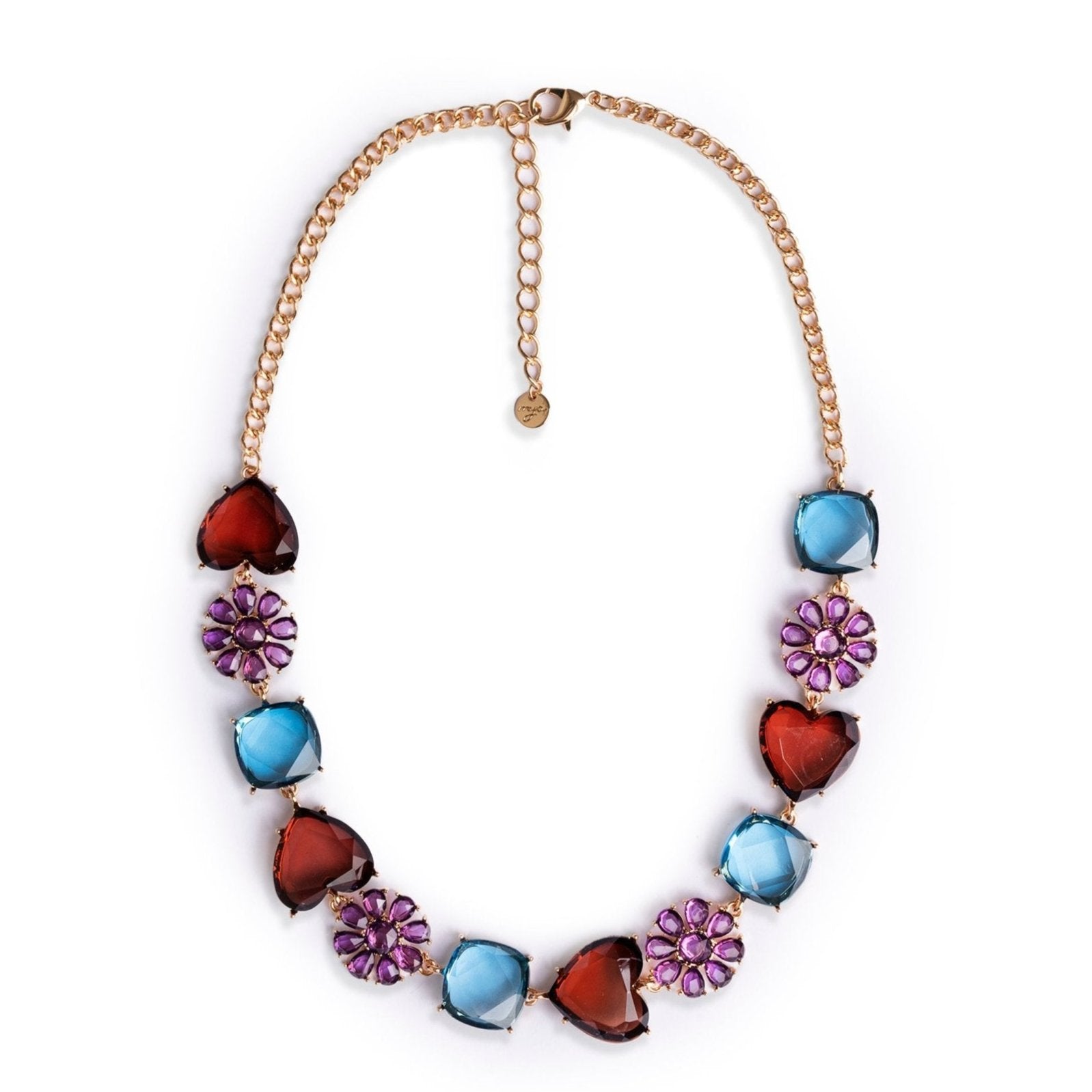 Collana girocollo con parti in acrilico trasparente blu, lilla e marrone - Mya Accessories