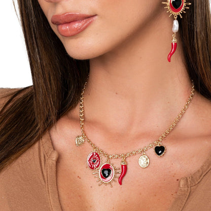 Collana girocollo a catena con charms rossi e neri - Mya Accessories