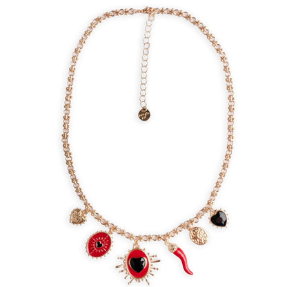 Collana girocollo a catena con charms rossi e neri - Mya Accessories