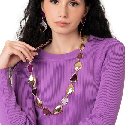 Collana lunga in metallo a catena con inserti triangolari in acrilico viola - Mya Accessories