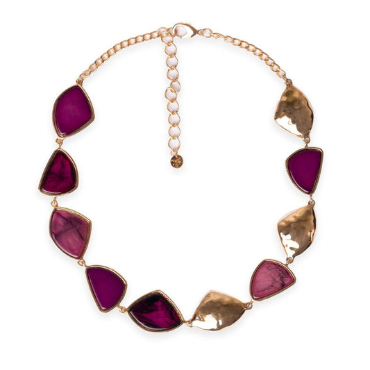 Collana girocollo in metallo a catena con inserti triangolari in acrilico viola - Mya Accessories