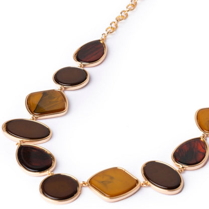 Collana lunga a catena con inserti geometrici in acrilico multi bronzo - Mya Accessories