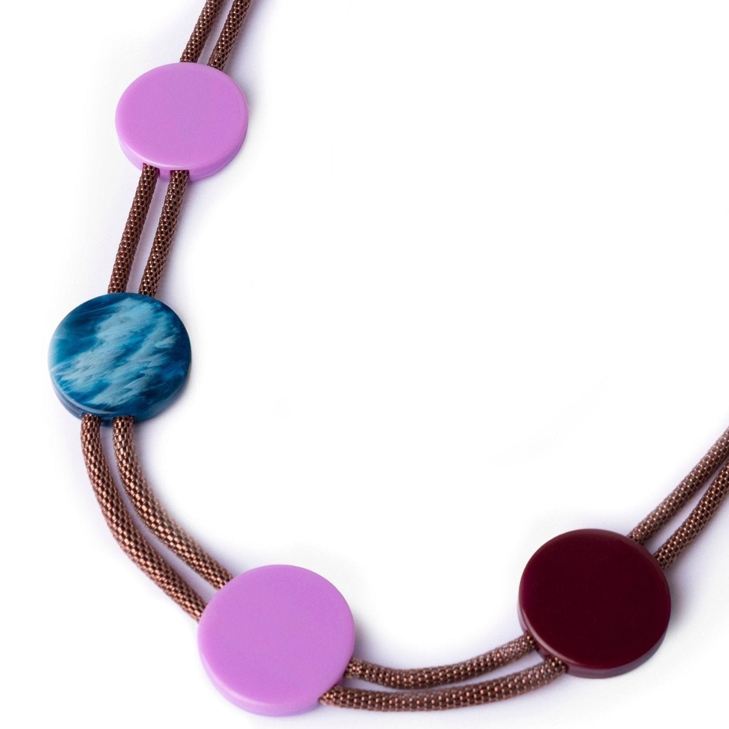 Collana laccio bronzato con inserti circolari in acrilico multicolore - Mya Accessories