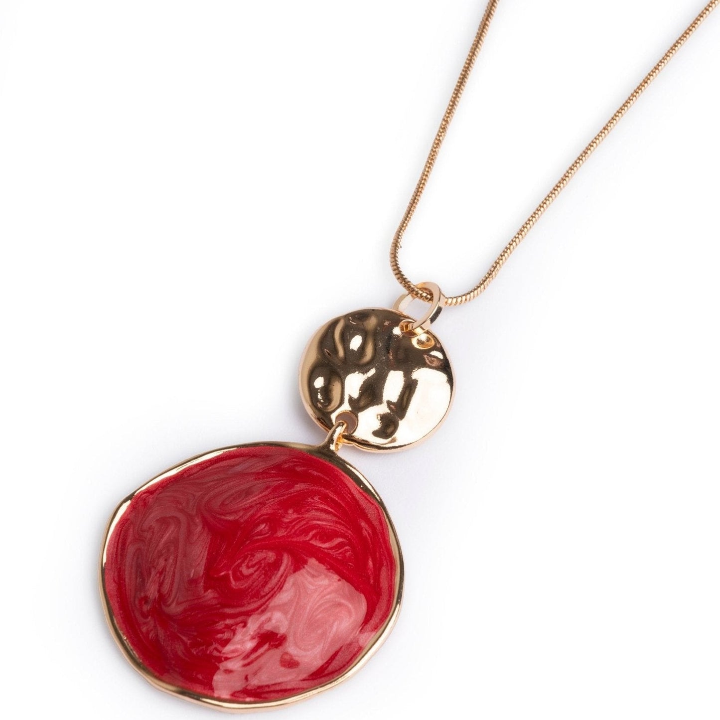 Collana lunga con pendente circolare marmorizzato rosso - Mya Accessories