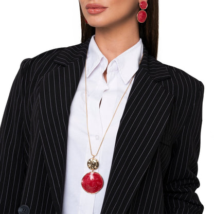 Collana lunga con pendente circolare marmorizzato rosso - Mya Accessories