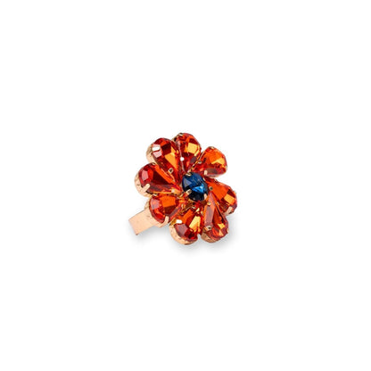 Anello in metallo regolabile con fiore in vetro arancione e blu - Mya Accessories