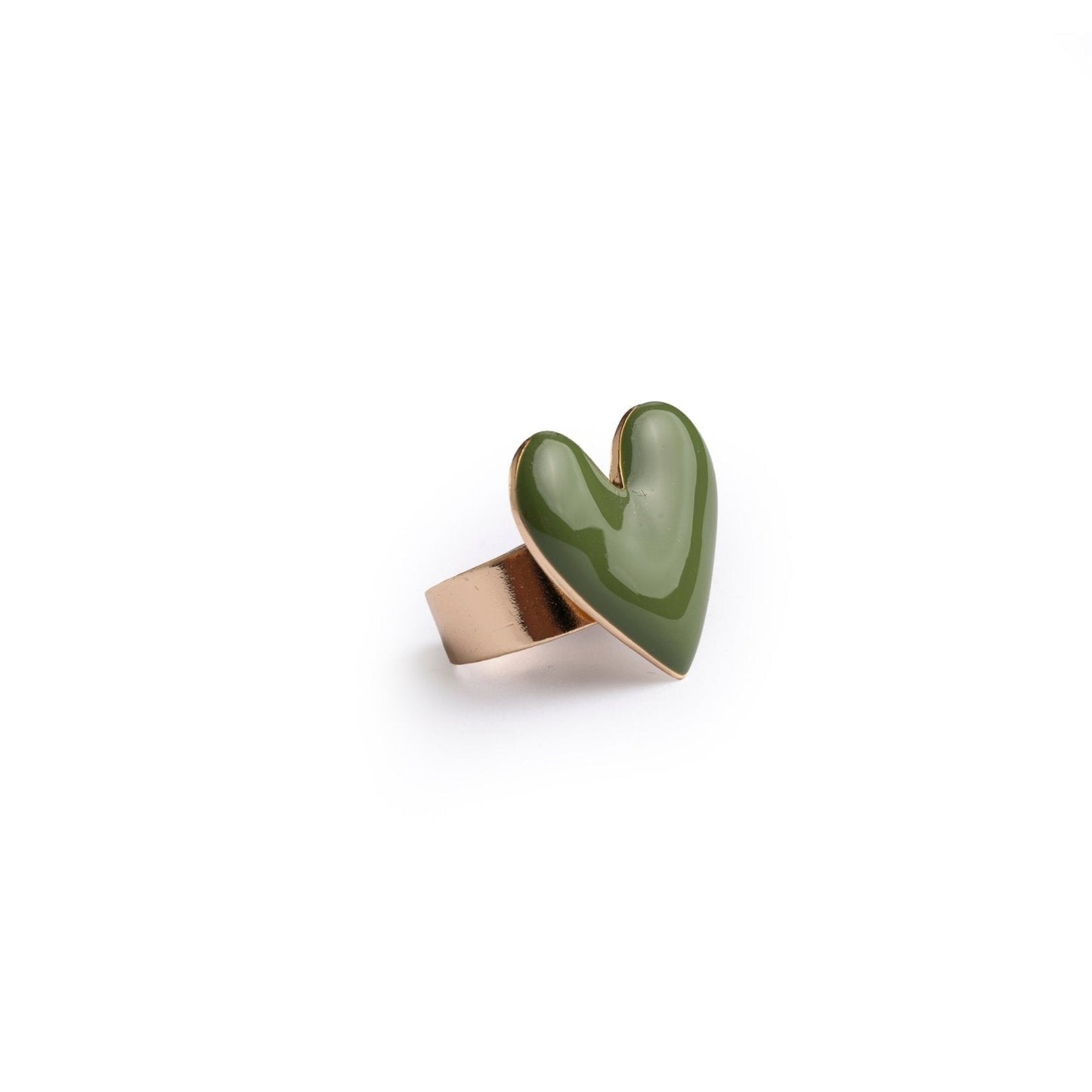 Anello regolabile in metallo con cuore smaltato verde - Mya Accessories