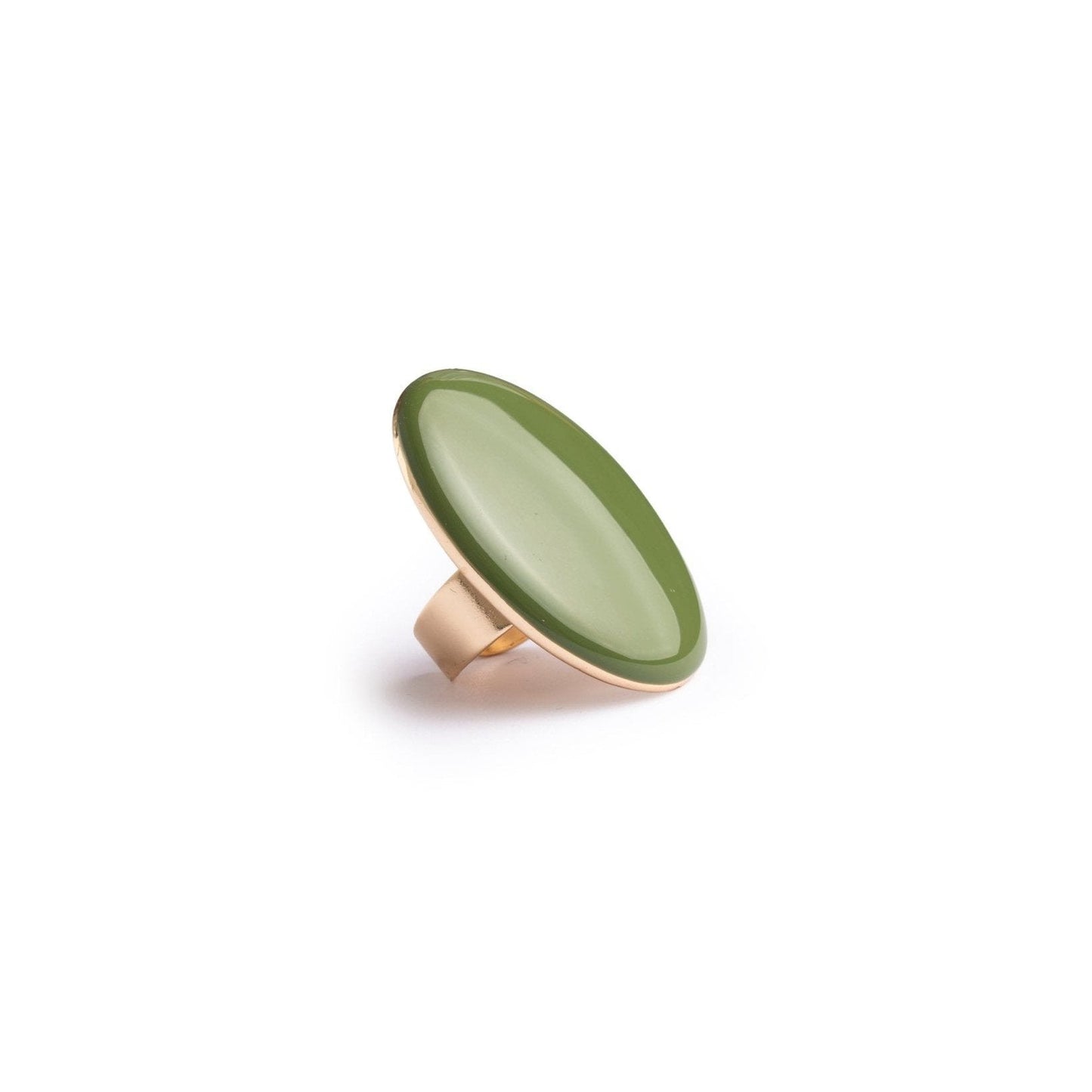 Anello regolabile in metallo con placchetta ovale smaltata verde - Mya Accessories