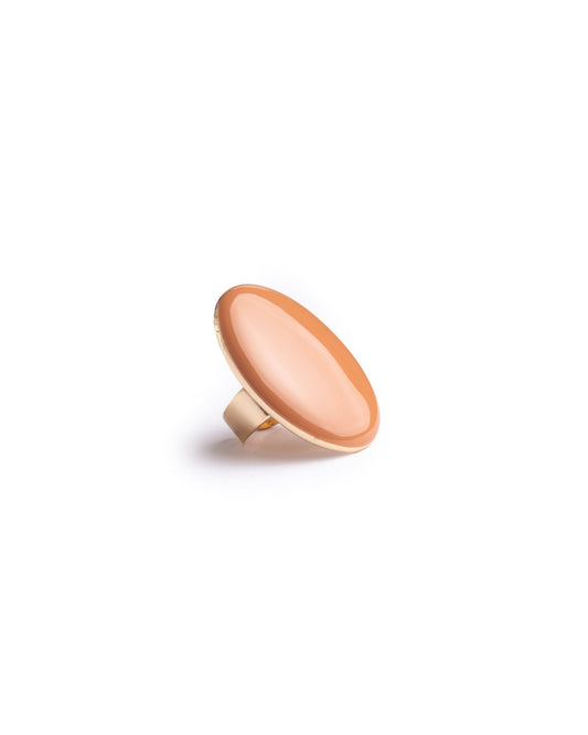 Anello regolabile in metallo con placchetta ovale smaltata beige - Mya Accessories