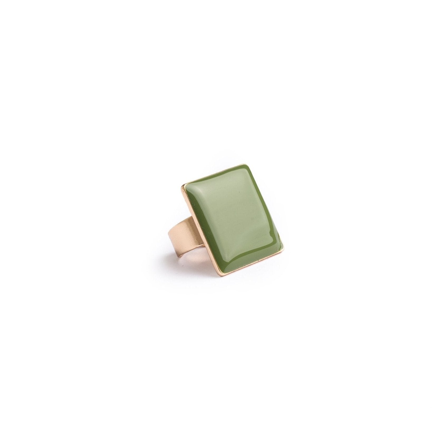 Anello regolabile in metallo con placchetta quadrata smaltata verde - Mya Accessories