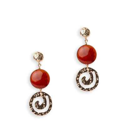Orecchini pendenti con pietra circolare schiacciata in acrilico arancio e spirale - Mya Accessories