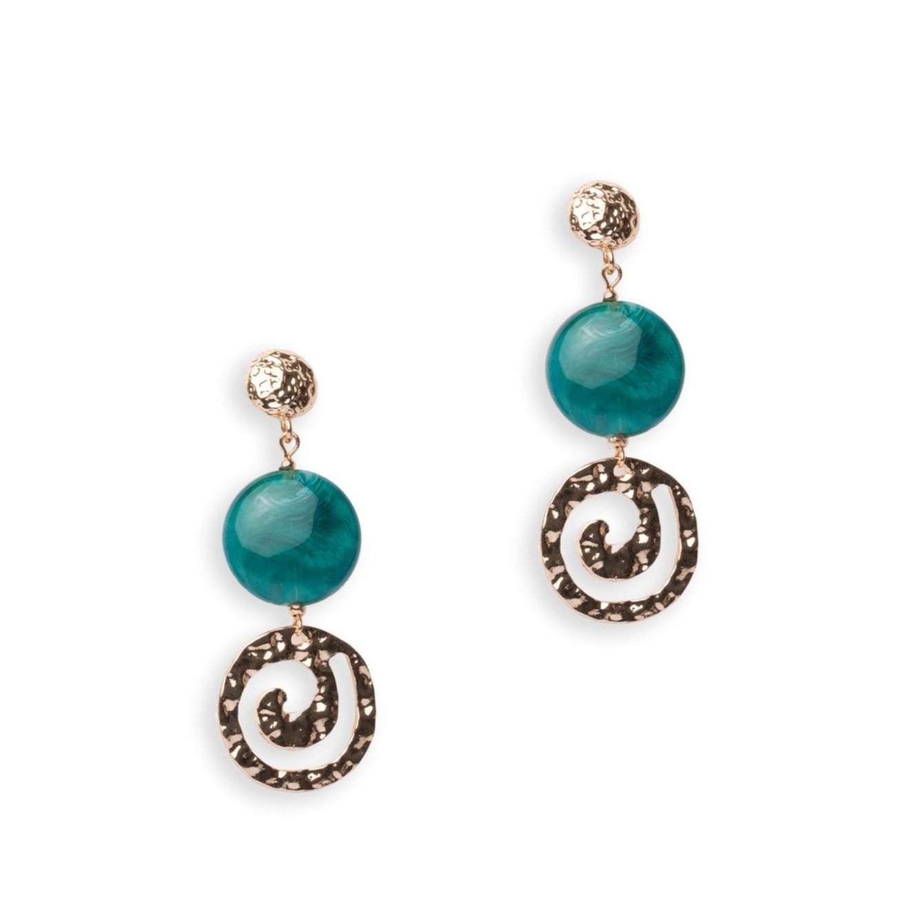 Orecchini pendenti con pietra circolare schiacciata in acrilico verde petrolio e spirale - Mya Accessories
