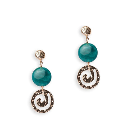 Orecchini pendenti con pietra circolare schiacciata in acrilico verde petrolio e spirale - Mya Accessories