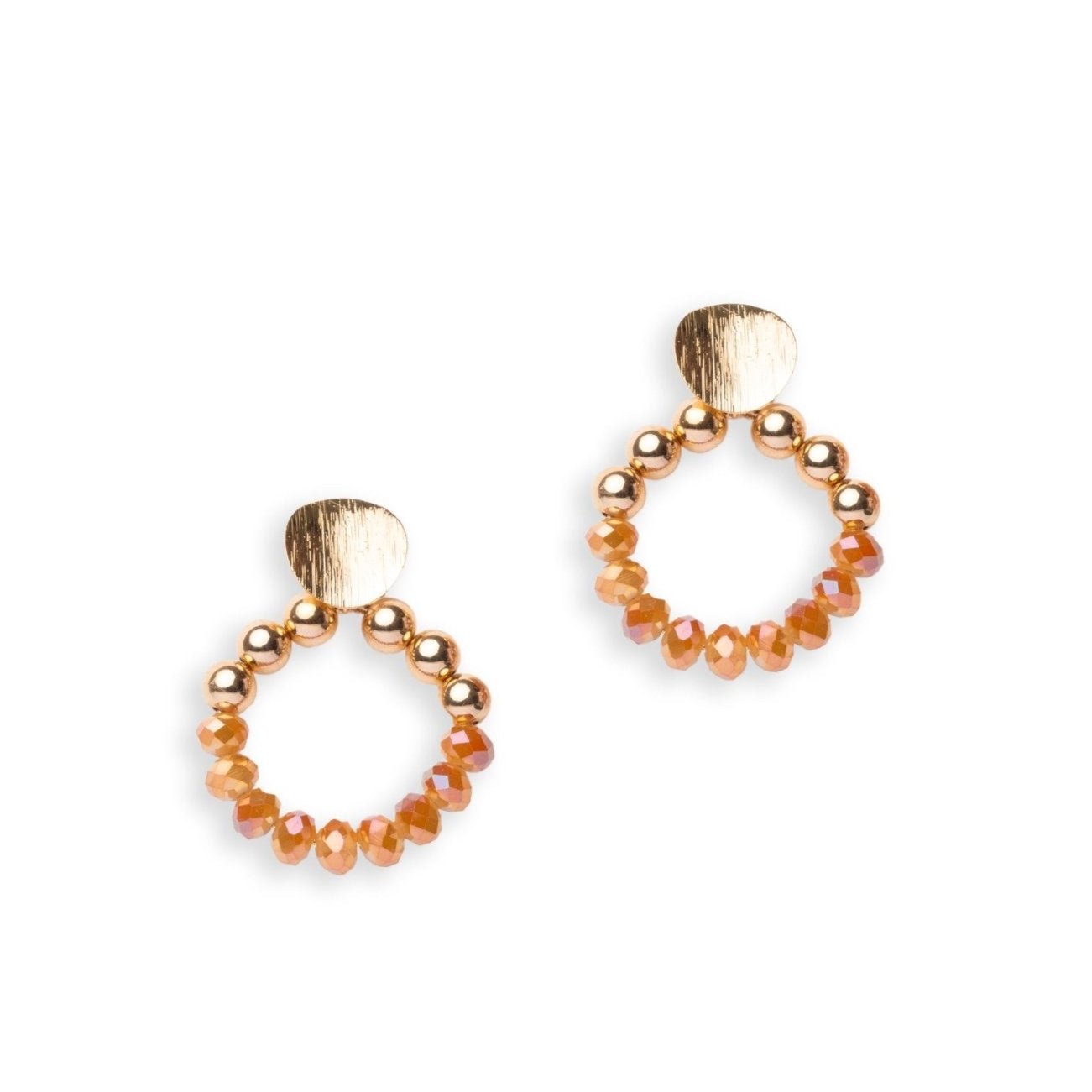 Orecchini pendenti circolari con pietre in metallo ed in vetro colore arancio - Mya Accessories
