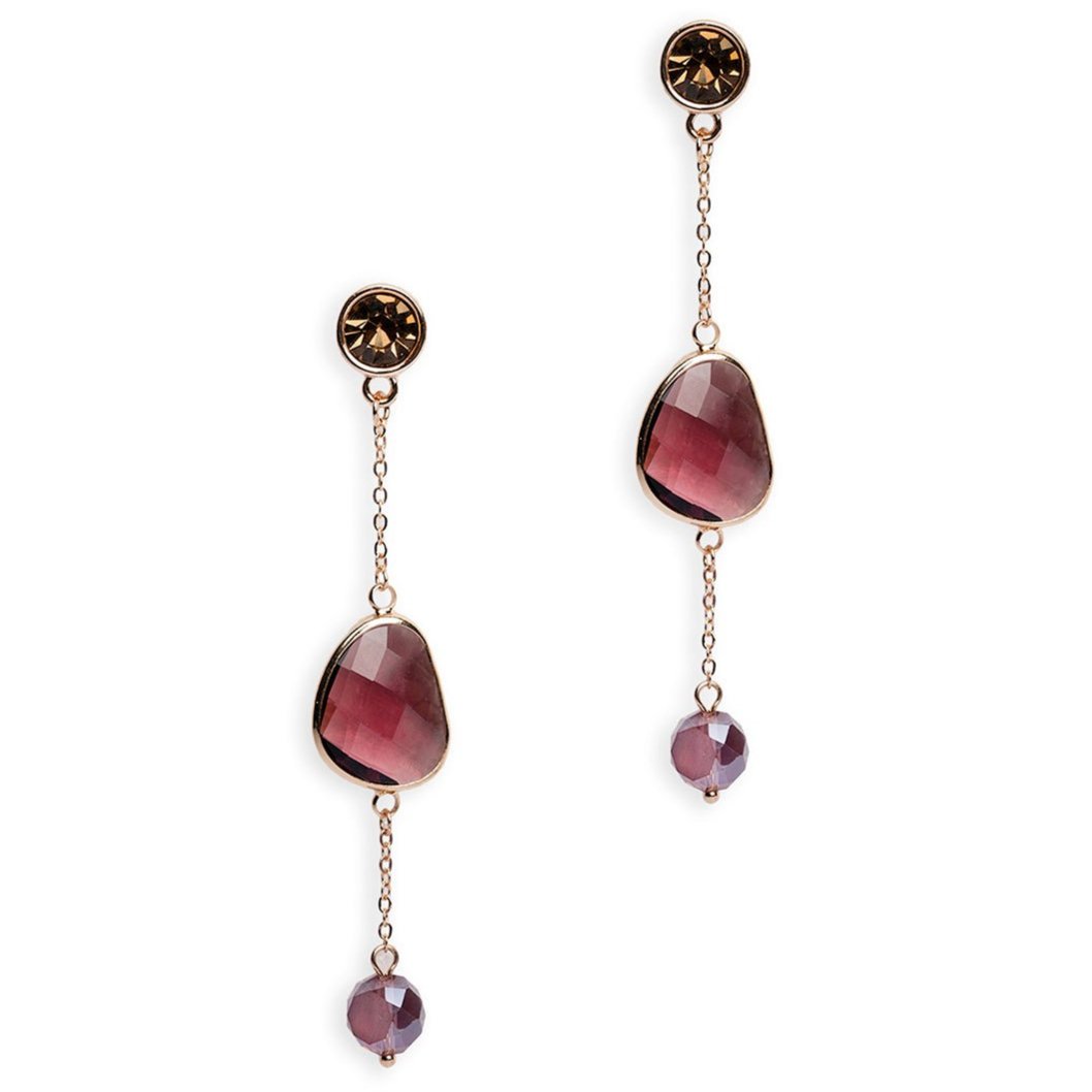 Orecchini pendenti con pietre in vetro viola ed ambra - Mya Accessories