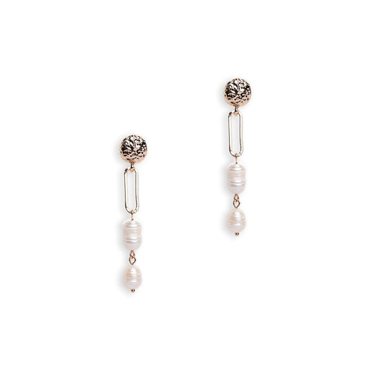 Orecchini pendenti in metallo con due perle di fiume - Mya Accessories