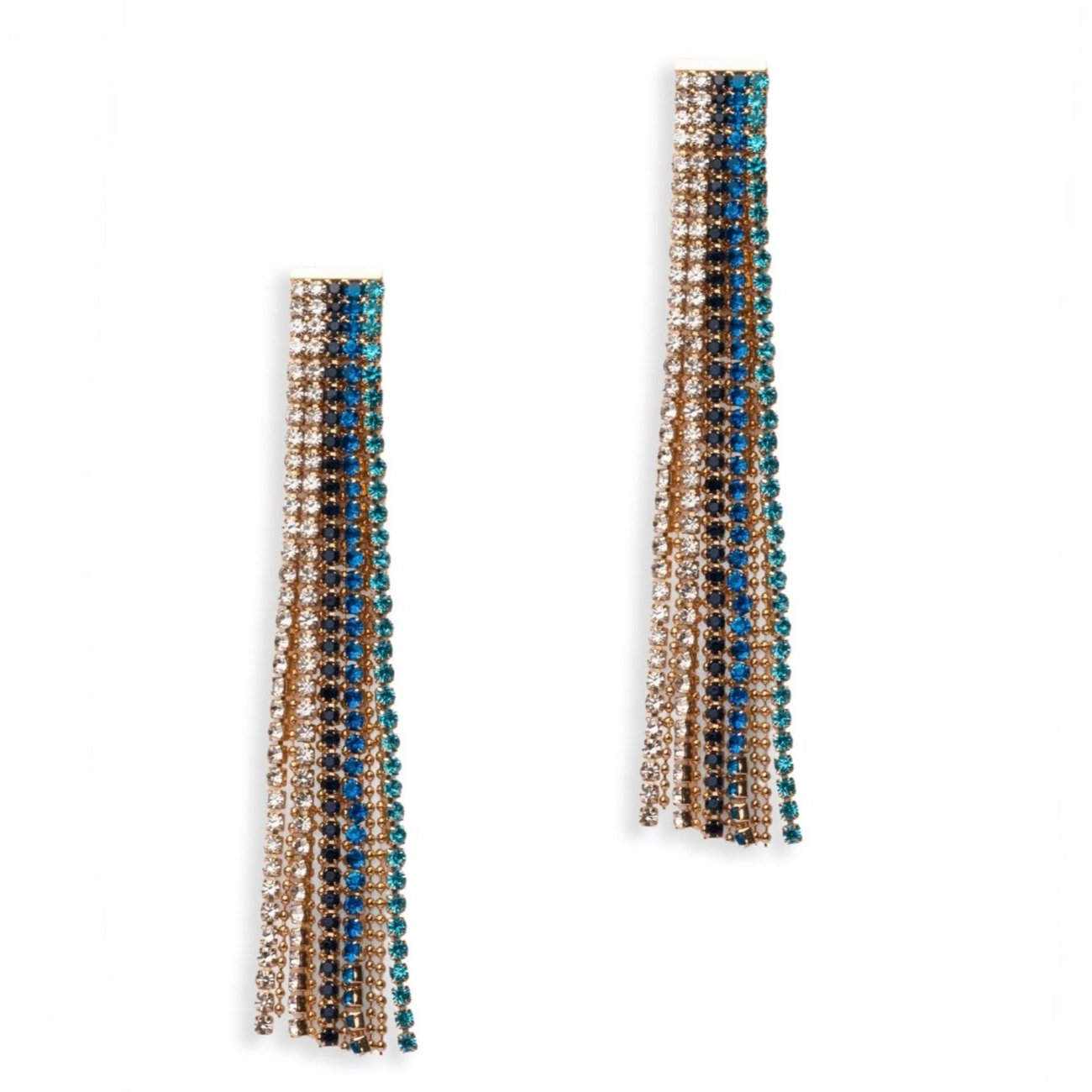 Orecchini pendenti con fili lunghi di strass multicolore - Mya Accessories