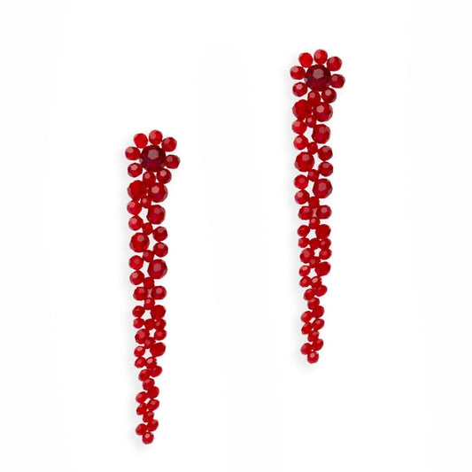 Orecchini a fiore pendenti con pietre in vetro rosso - Mya Accessories