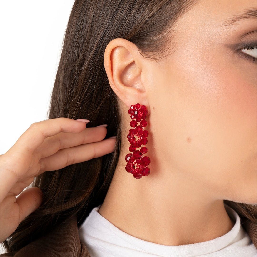 Orecchini a fiore con pietre in vetro rosse - Mya Accessories